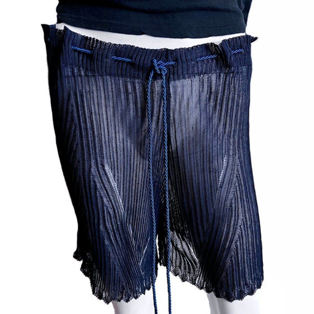 HELEN RODEL Epifania Navy Ribbed Knit Drawstring Bermuda Shorts NWT